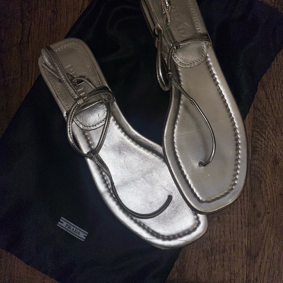 Prada Womens 1X557B_3AU1_F0118 Silver Leather Sandals Brief on Slippers - Picture 11 of 11